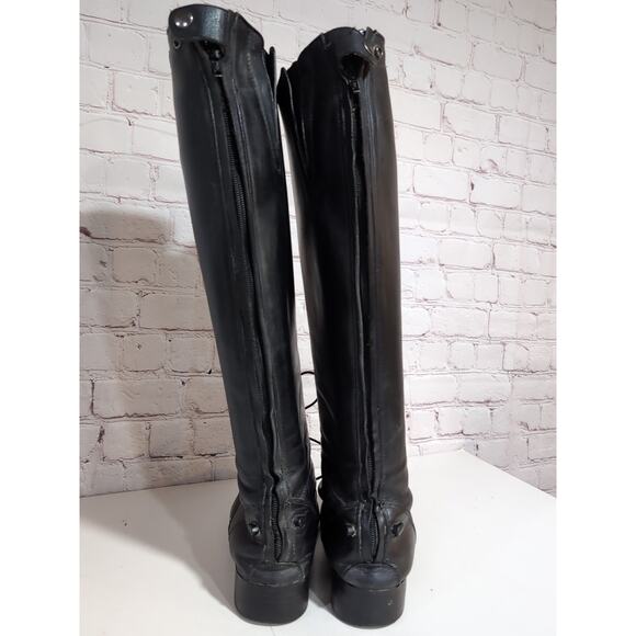 Tall Riding Boots Women's 6.5 Field Black Leather Back Zip Equestrian Front Lace - Picture 3 of 16